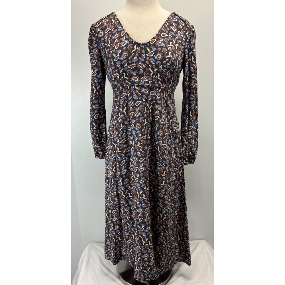 Boden Tanya Midi Dress Sz 2 Petite Long Sleeve Floral Paisley Pockets Fit Flare